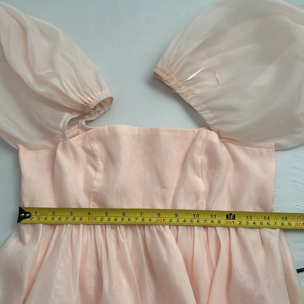 Ooh La La Pink Sheer Puff Sleeves Baby Doll Mini Dress View 6